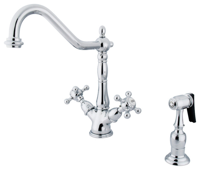 Kingston Brass Heritage Two Handle Single Hole Kitchen Faucet Polished Chrome