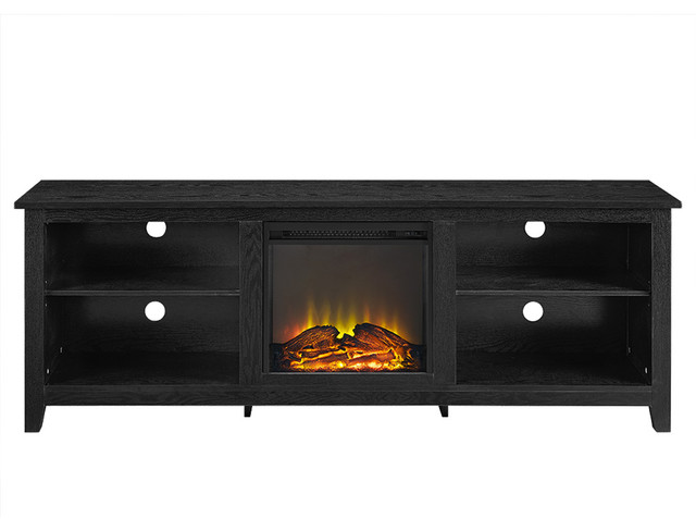 70" Black Wood Fireplace TV Stand Transitional