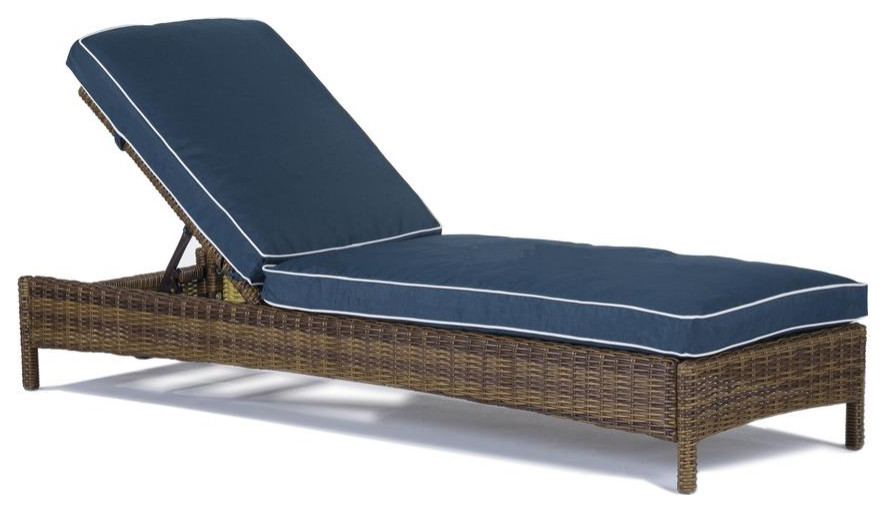 Bradenton Outdoor Wicker Chaise Lounge Navy/Weathered Brown
