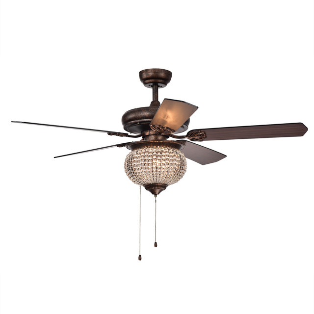 Priteen 3 Light Crystal Bead 5 Blade 52 Brown Ceiling Fan