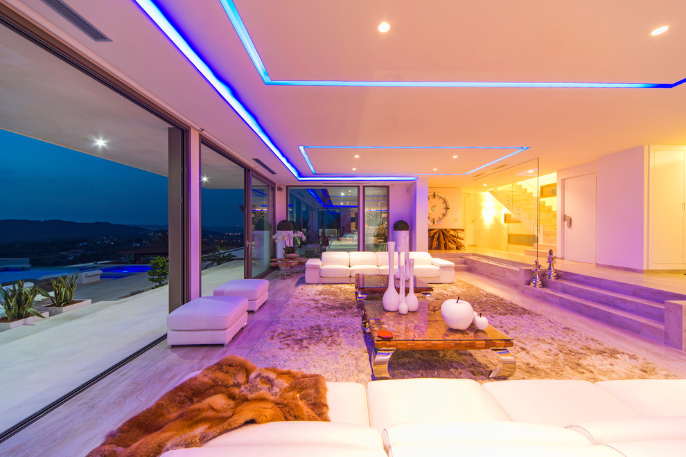 Photo of an expansive contemporary formal open concept living room in Alicante-Costa Blanca with white walls.
