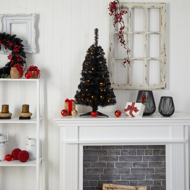 3' Black Artificial Christmas Tree With 50 LED Lights and 118 Bendable ...