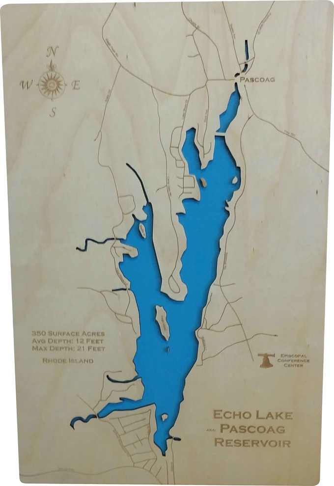 Echo Lake, Rhode IslandWood Lake Map, Medium Contemporary Wall