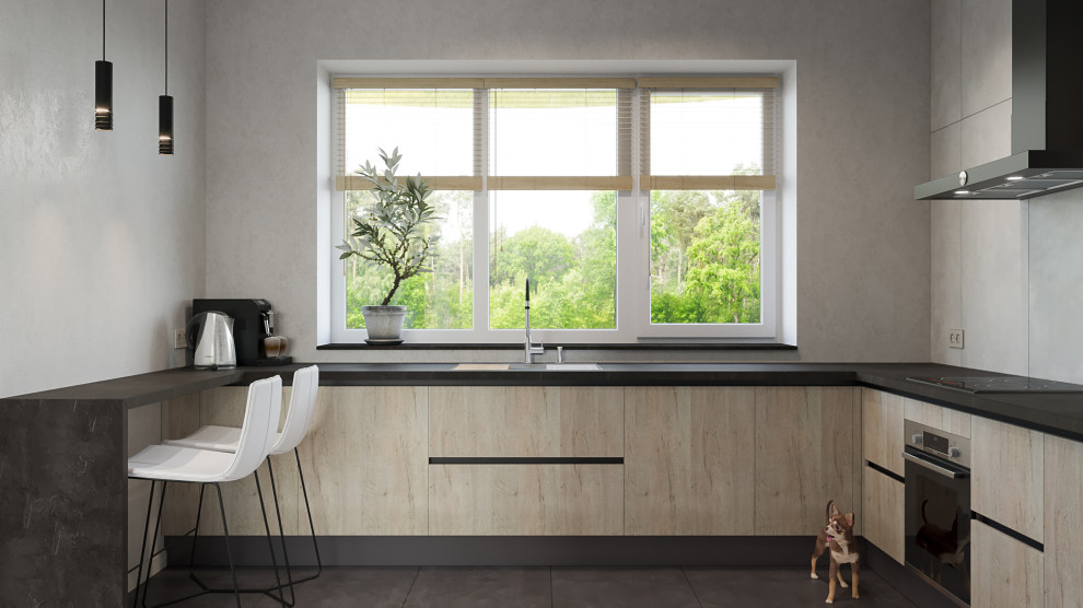 Барнхауз с мансардными окнами в серых оттенках