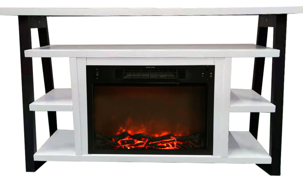 32" Industrial Chic Electric Fireplace Heater, White/Black