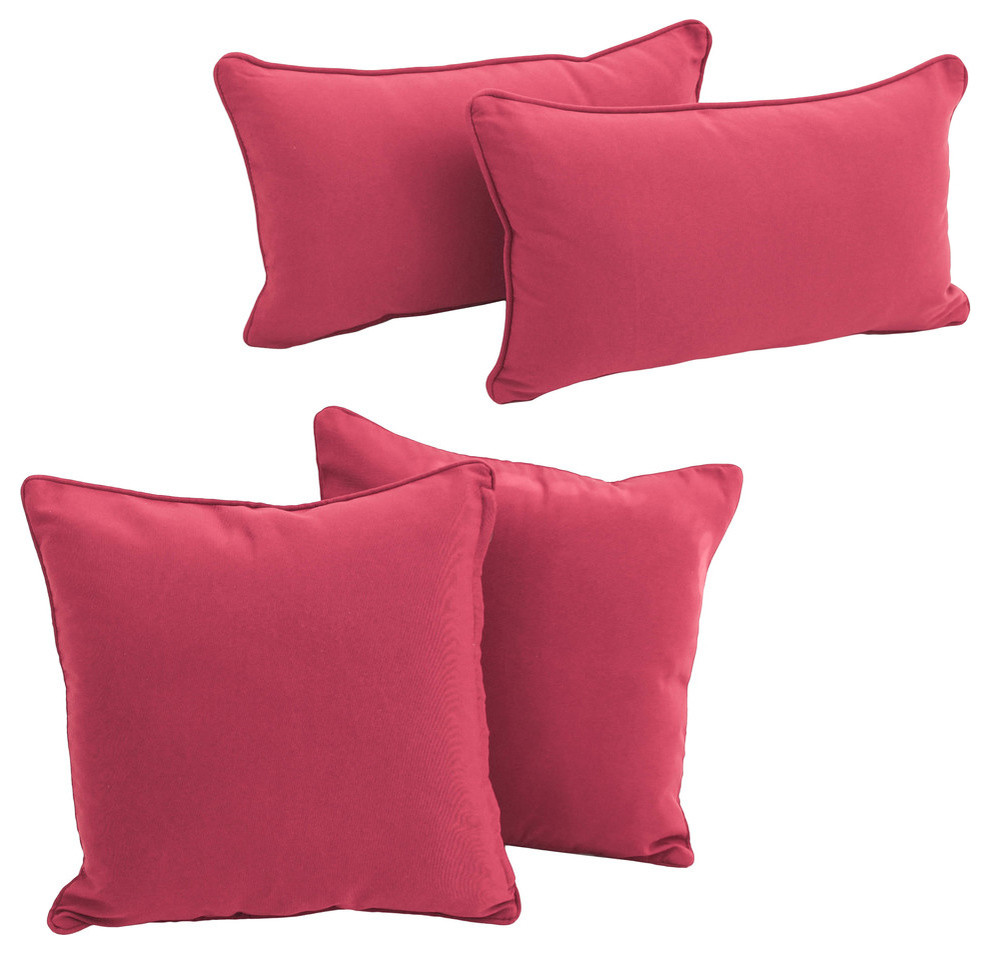 4-Piece Solid Twill Throw Pillows With Inserts, Bery Berry