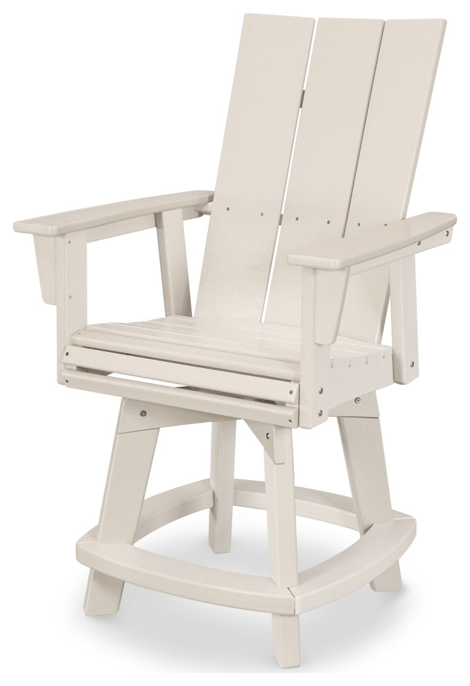 POLYWOOD Modern Adirondack Swivel Counter Chair Beach Style Outdoor