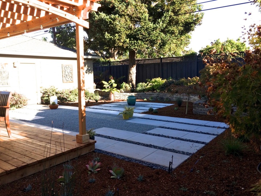 Mid-sized asian backyard full sun xeriscape in San Francisco with concrete pavers.