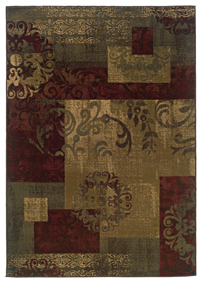 Tyler Block Impressions Green/Red Area Rug, 8'2"x10'
