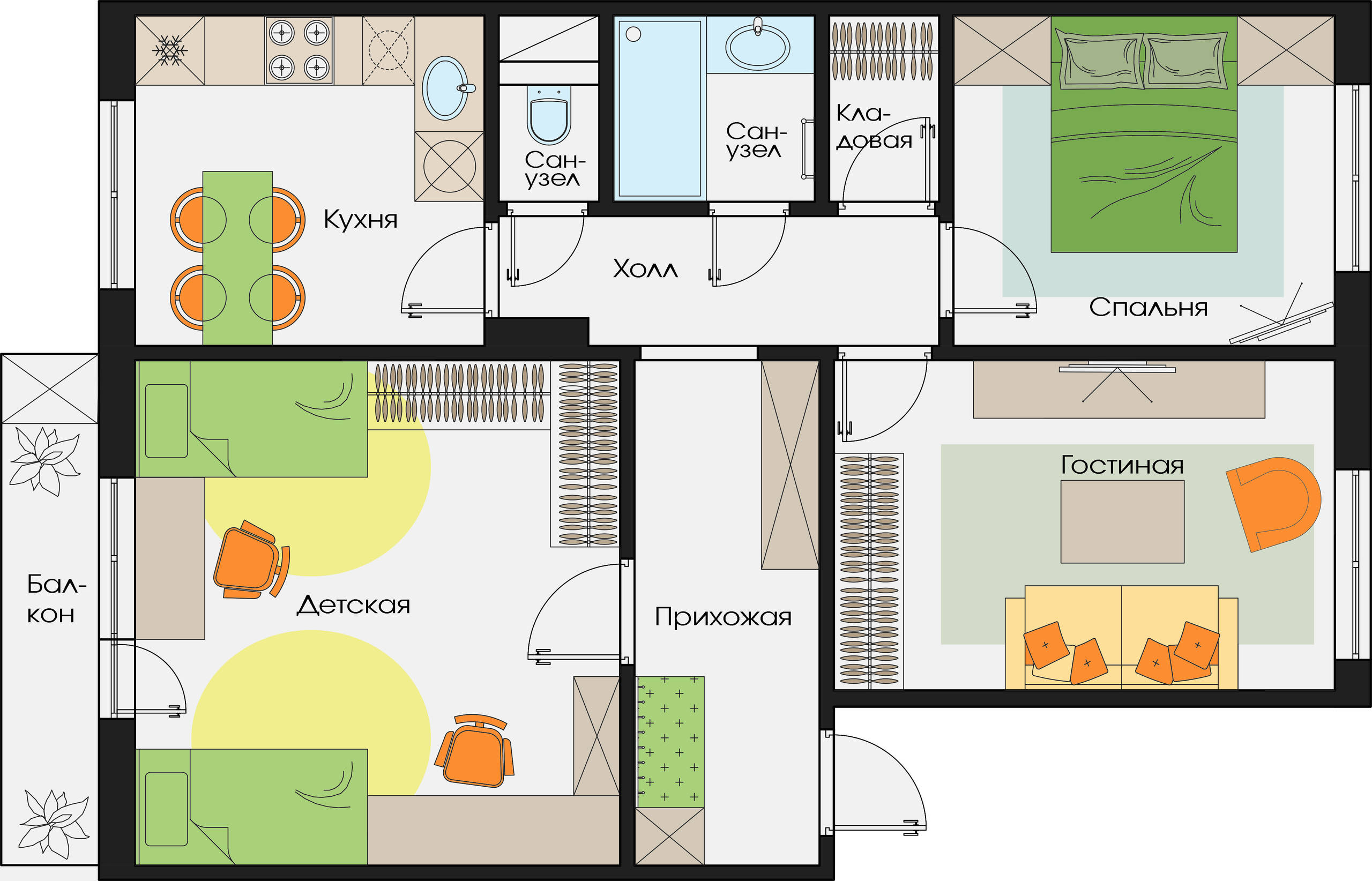 Варианты планировки 2 комнатной квартиры в панельном доме серии П-3 (П3М).
