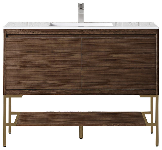 Milan 47.3" Single Vanity Mid Century Walnut, Radiant Gold