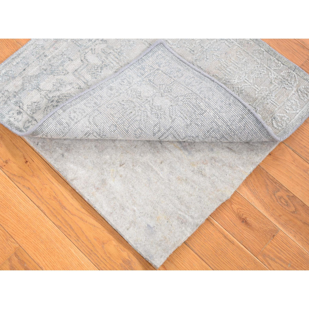 Gray Modern Design Silk With Textured Wool Hand Knotted Square Rug, 2'0