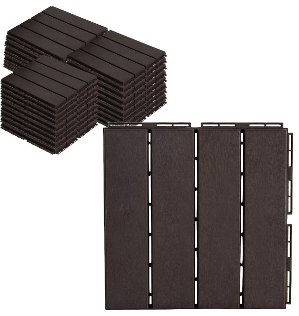Interlocking Deck Tiles Plastic Waterproof Outdoor Flooring, Brown, Set of 27 Pieces