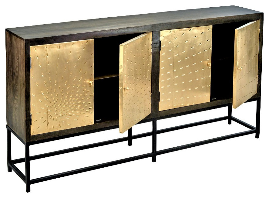 80" Slim Solid Mango Wood Gold Accents Details Sideboard on Stand