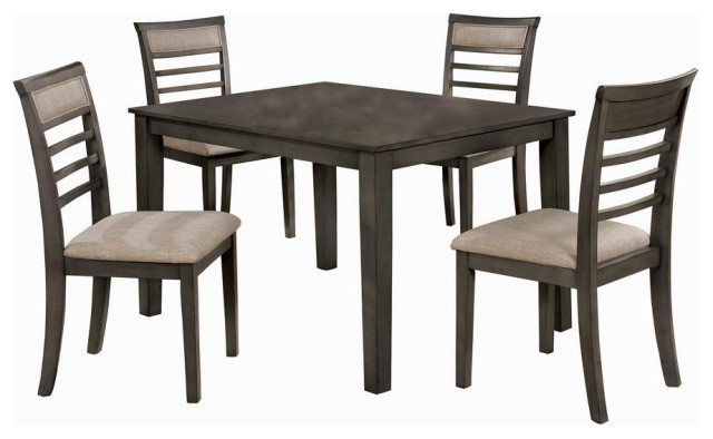 Dining Table Set, Weathered Gray and Beige, 5 Piece