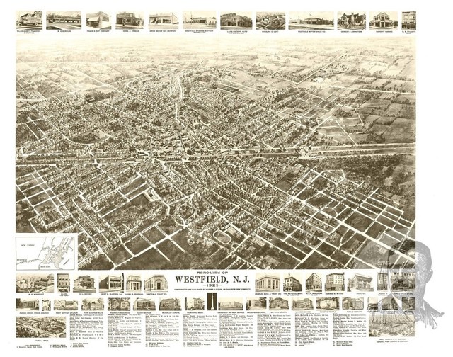 Old Map of Westfield New Jersey 1929, Vintage Map Art Print, 24"x36 