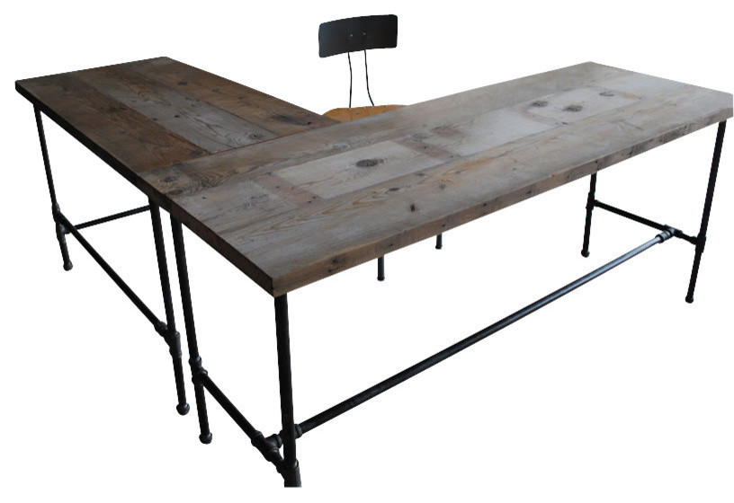 Modern Industry L Shape Reclaimed Wood Desk, Standard, 72"x30"