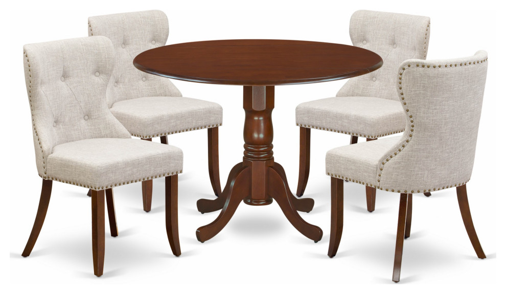 A Dining Set Of Two Chairs, Two 9" Drop Leaf Pedestal Kitchen Table