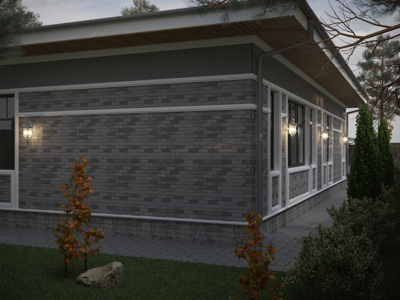 Одноэтажный дом в стиле Райта