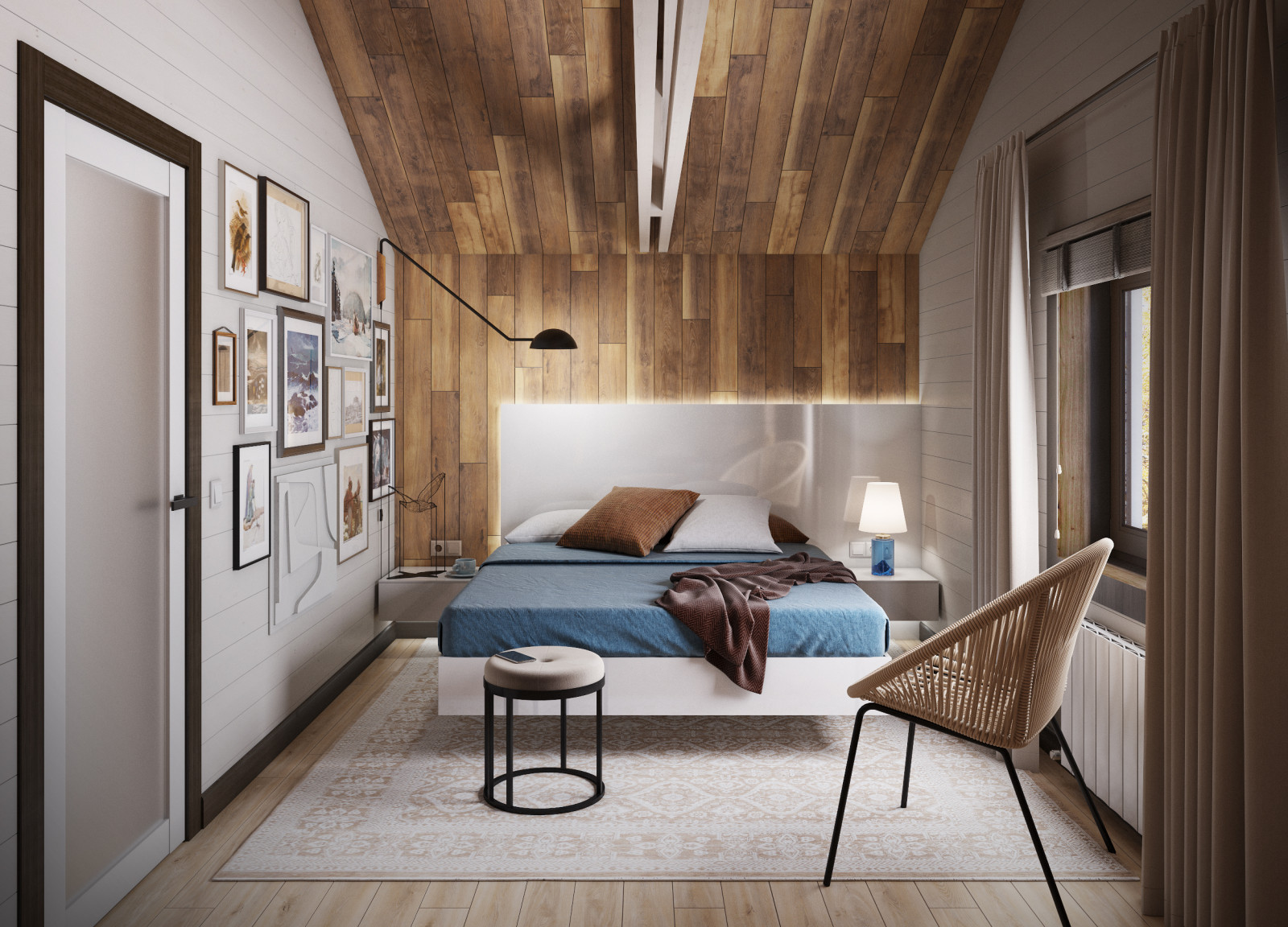 Кровать с подсветкой изголовья и бра для чтения перед сном