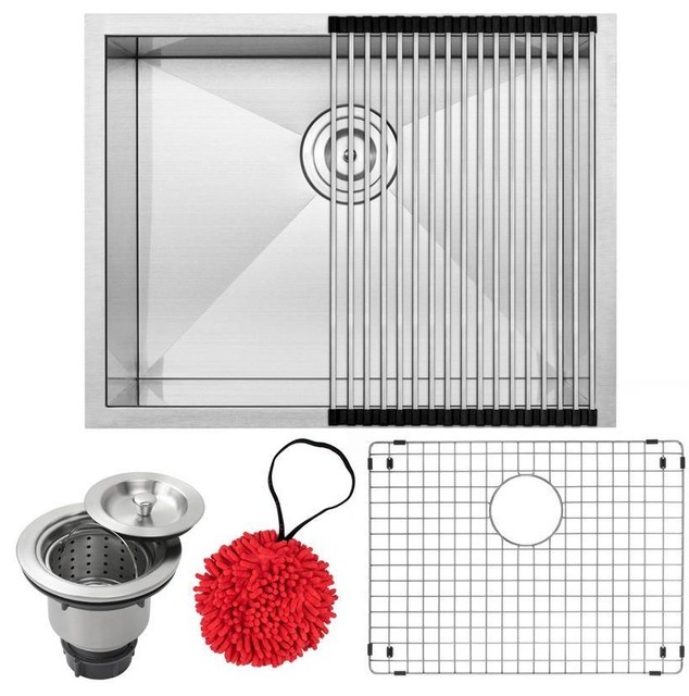 22.5" Zero Radius Undermount 16Gauge Stainless Steel Single Basin Kitchen Sink Contemporary