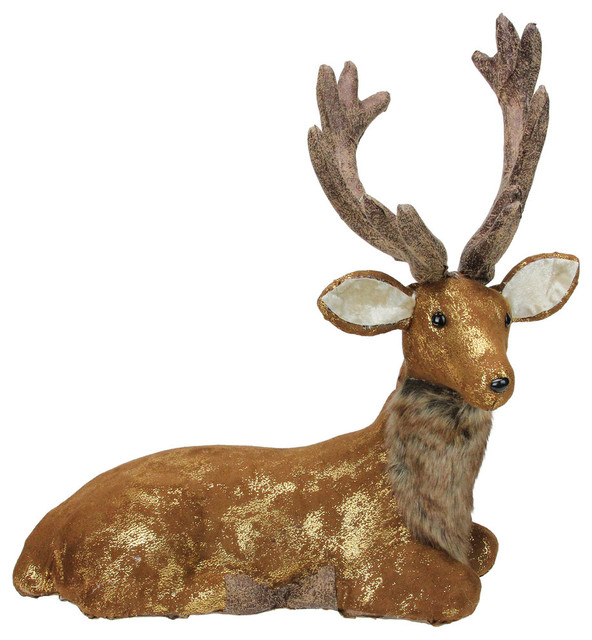 16.5" Brown and Gold Reindeer Lying Down Christmas Table Figure