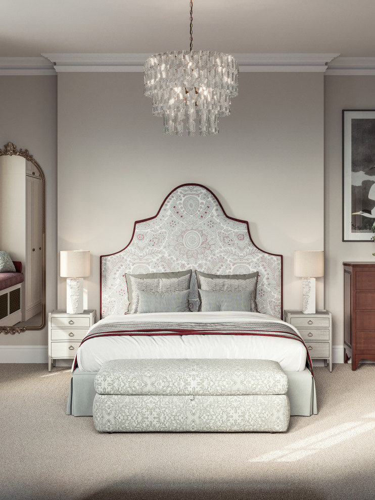 Стильный дизайн: большая хозяйская спальня в стиле неоклассика (современная классика) - последний тренд