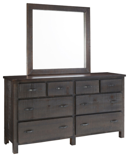 Drawer Dresser with Mirror in Distressed Scorched Pine