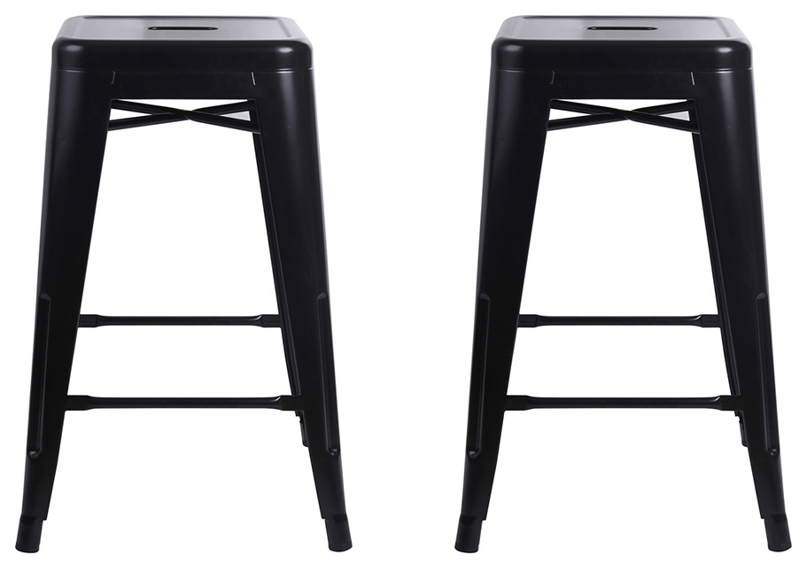 Metal Backless Black Bar Stools, Set of 2 Industrial Bar Stools And