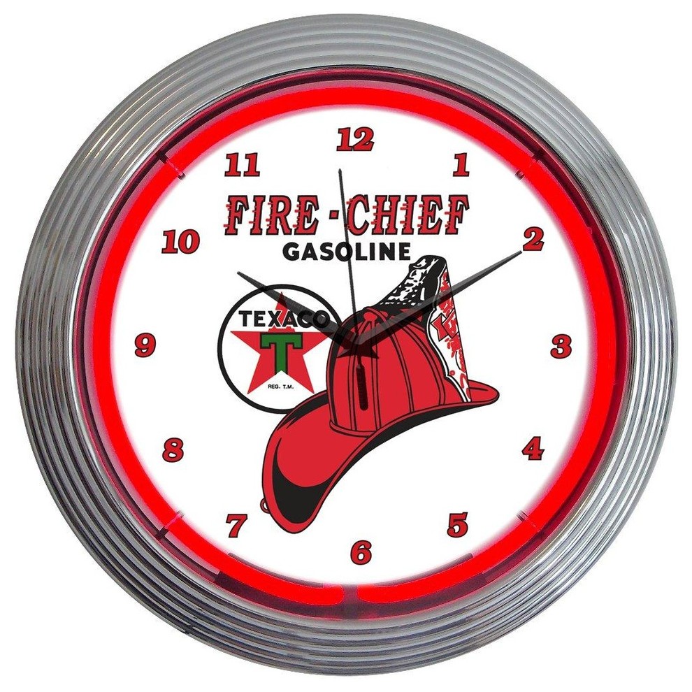Texaco Fire Chief Neon Clock Contemporary Wall Clocks by Sawyer
