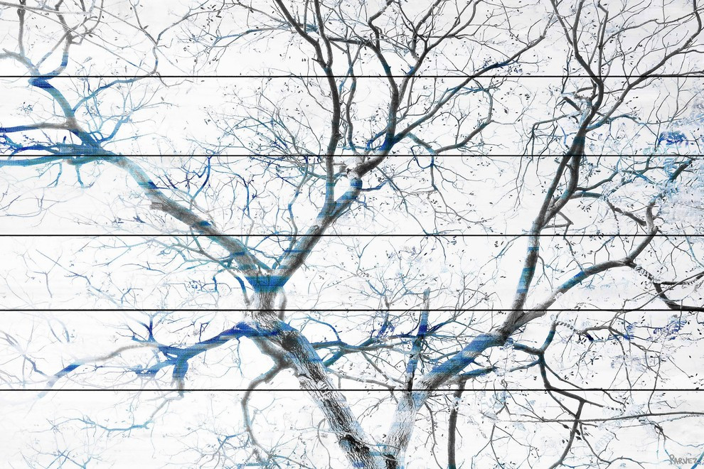 "Blue Branches" Print on White Wood, 36"x24"