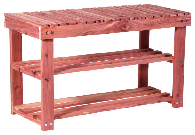 Household Essentials CedarFresh 2-Tier Cedar Shoe Rack and Seat Bench ...