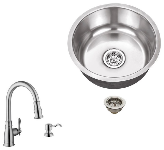 Stainless Steel 18 Gauge Single Bowl Round Bar Sink With Arc Kitchen Faucet Modern Bar Sinks By Magnus