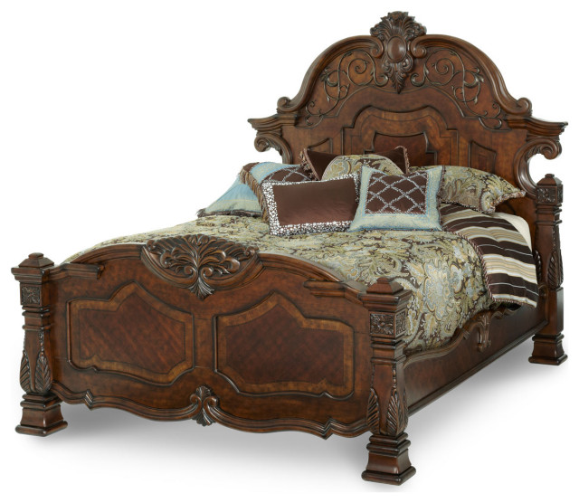 Windsor Court Mansion Bed, Vintage Fruitwood, Queen