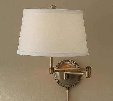 CFL Chelsea Swing-Arm Sconce Base with Bisque Shade, Antique Brass finish
