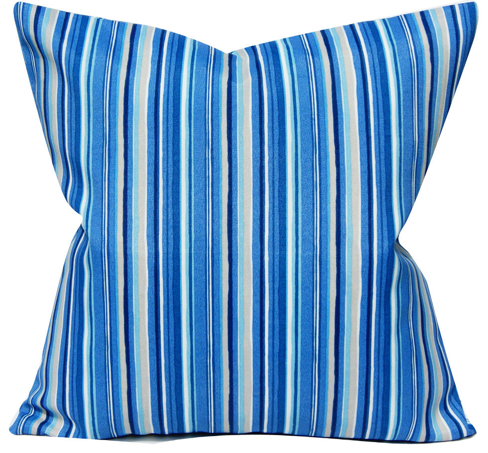 Blue Striped Pillow Cover Outdoor Pillow Cover 22x22