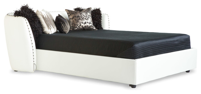Vitali Microfiber Leather Bed White, White Leather Bed King