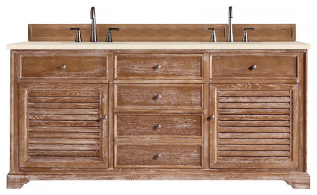 Savannah 72" Double Vanity Cabinet, Driftwood w/ 3 CM Eternal Marfil Quartz Top