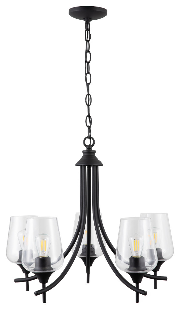 5Light Matte black Chandelier Glass Shade Adjustable Arms and Height
