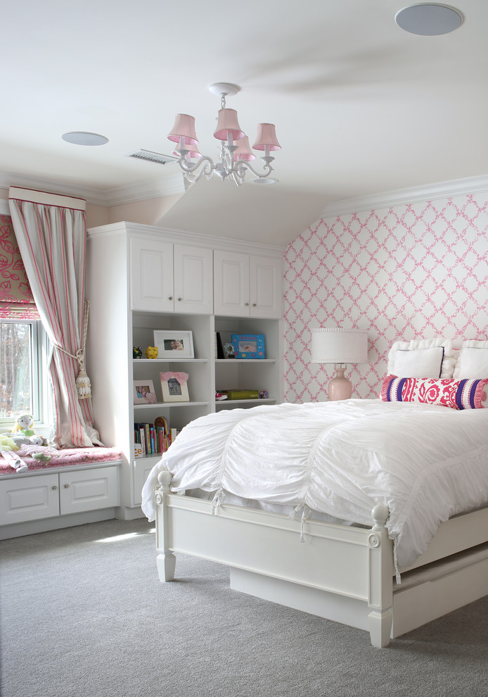 Inspiration for a traditional kids' bedroom in New York with multi-coloured walls.