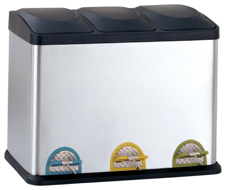Three-Compartment Step-On Recycling Bin, 11.8 Gallons