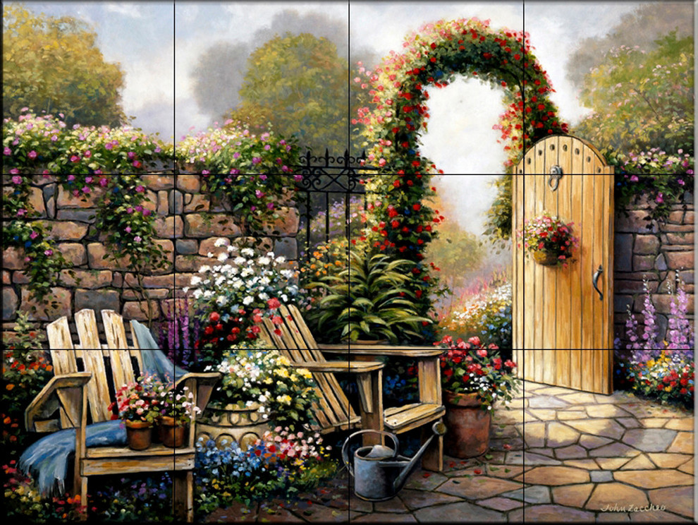 Tile Mural, Garden Patio, Kitchen Backsplash Ideas, 17"x12.75"