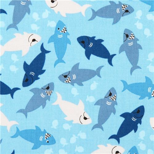 blue shark fish fabric Clothworks Shiver Me Timbers