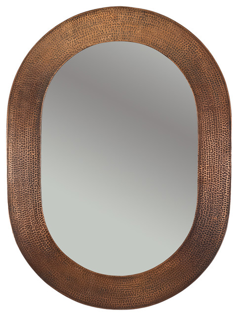 Premier Copper Products 35 Hand Hammered Oval Mirror 35 Hand Hammered Oval Copper Mirror Traditional Bathroom Mirrors