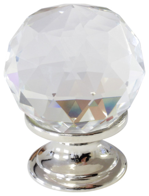 Chateau Diamond Cut Crystal Cabinet Knob Pull, Polished Nickel