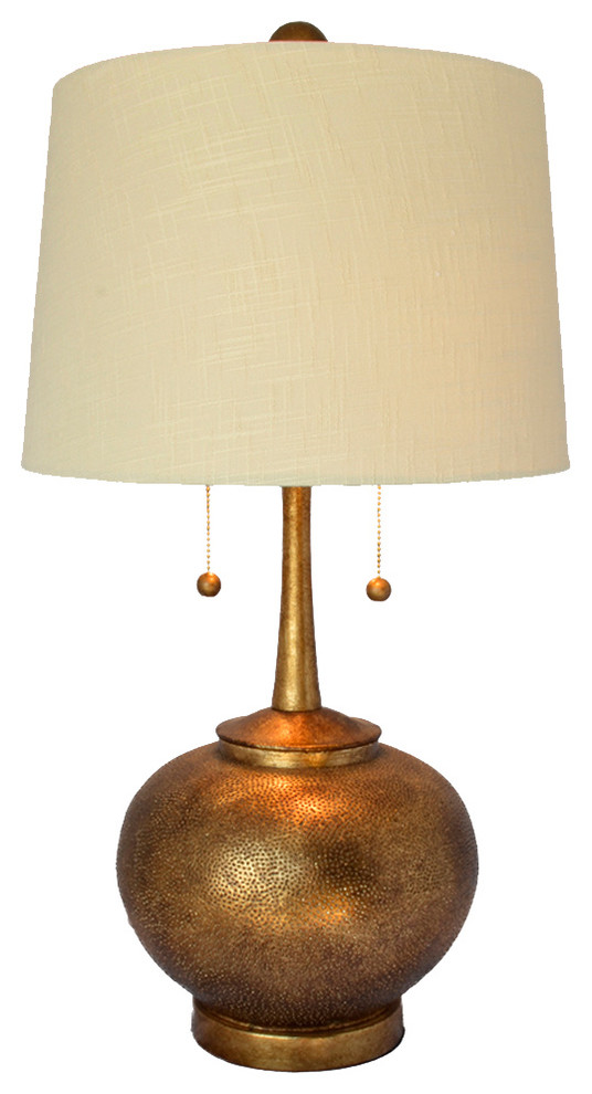 Seurat Hammered Resin Table Lamp, Gold Twin Pulls With USB Port and