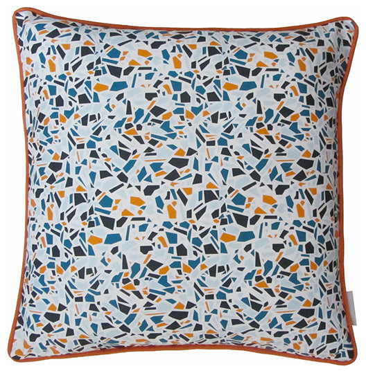 Terrazzo Print Cushion, Blue and Orange