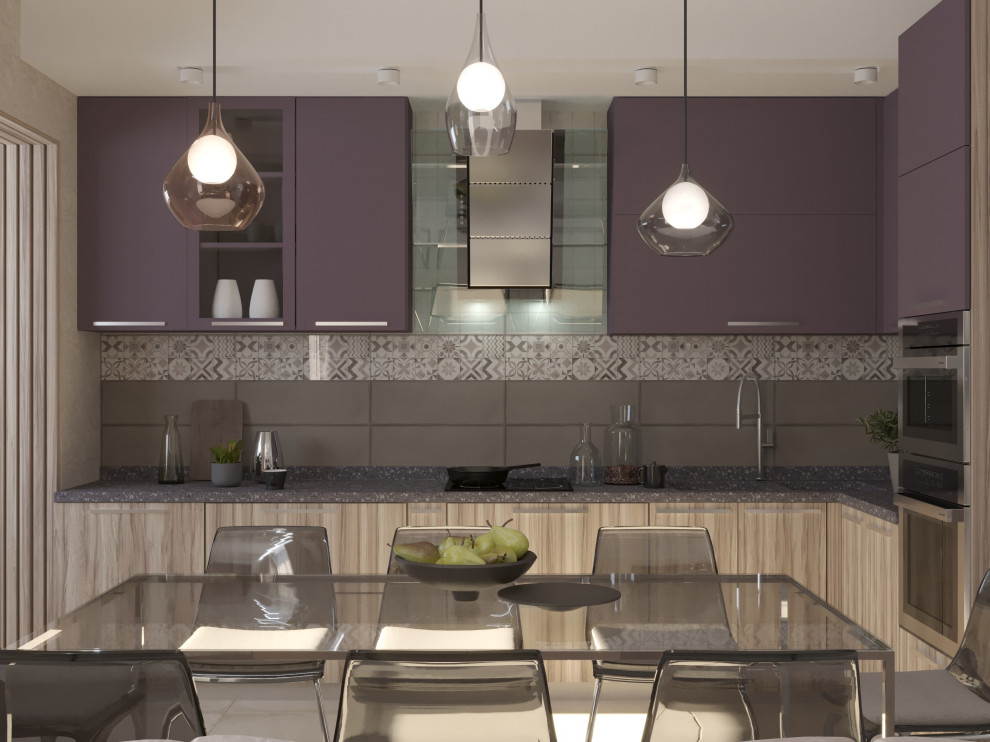 Кухня-гостиная в проекте 2-х комнатной квартиры для молодой семьи