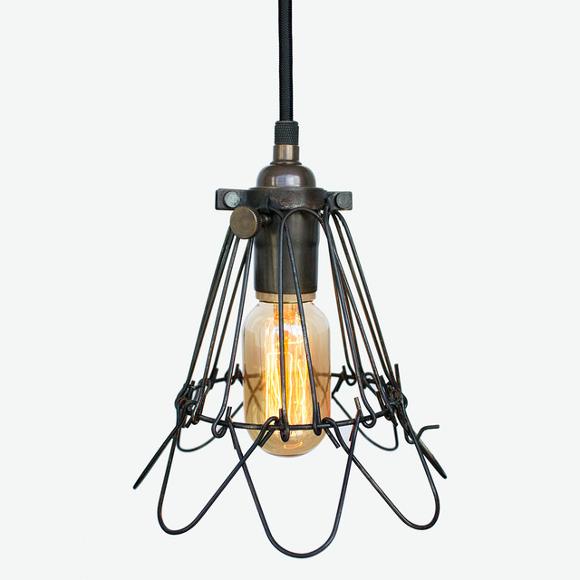 Rustic Trouble Cage Industrial Cloth Cord Pipe Pendant Light