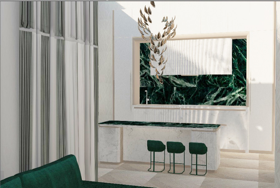 Дизайн кухни и гостиной. Визуализация 3d MAX